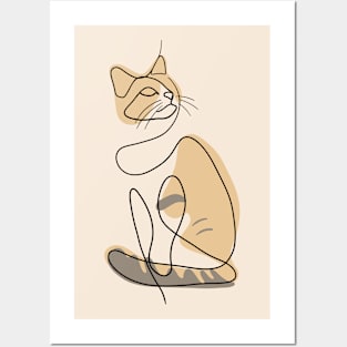 Tri-color Cat - Simple Minimalist Line Art Design Posters and Art